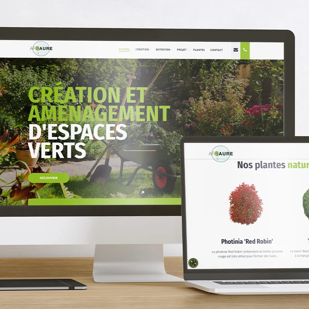 Capture d’écran du site web Arbaure, spécialisé dans la création d'espaces verts