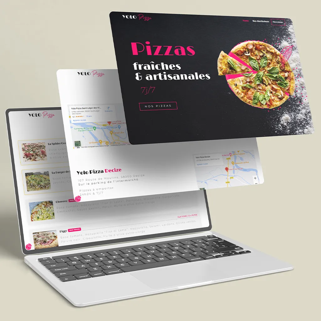 Capture d’écran du site web Yolo Pizza, distributeurs automatiques de pizza dans la Nièvre
